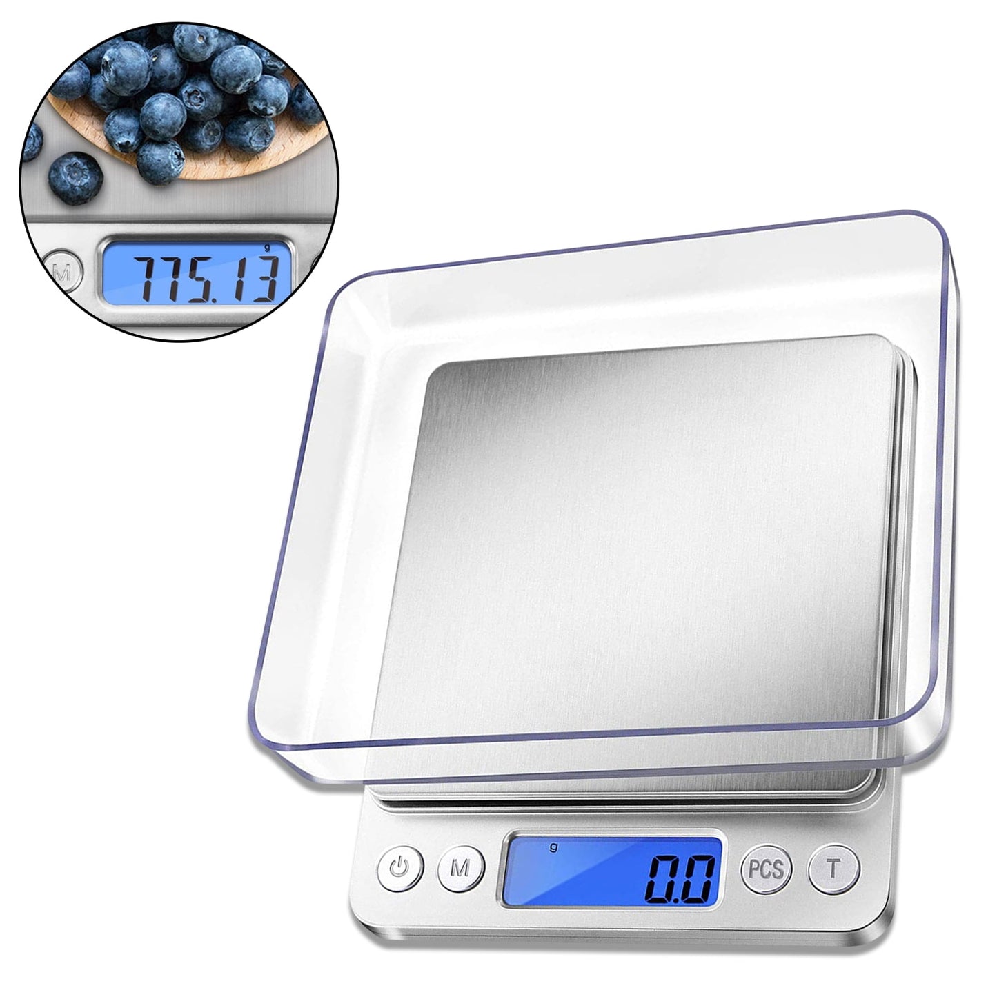 Digital Gram Scale 1kg 0.01g Food Scale, High Accuracy Kitchen Scale, Multifunctional Stainless Steel Mini Pocket Scale with LCD Display Tare Features, Silver