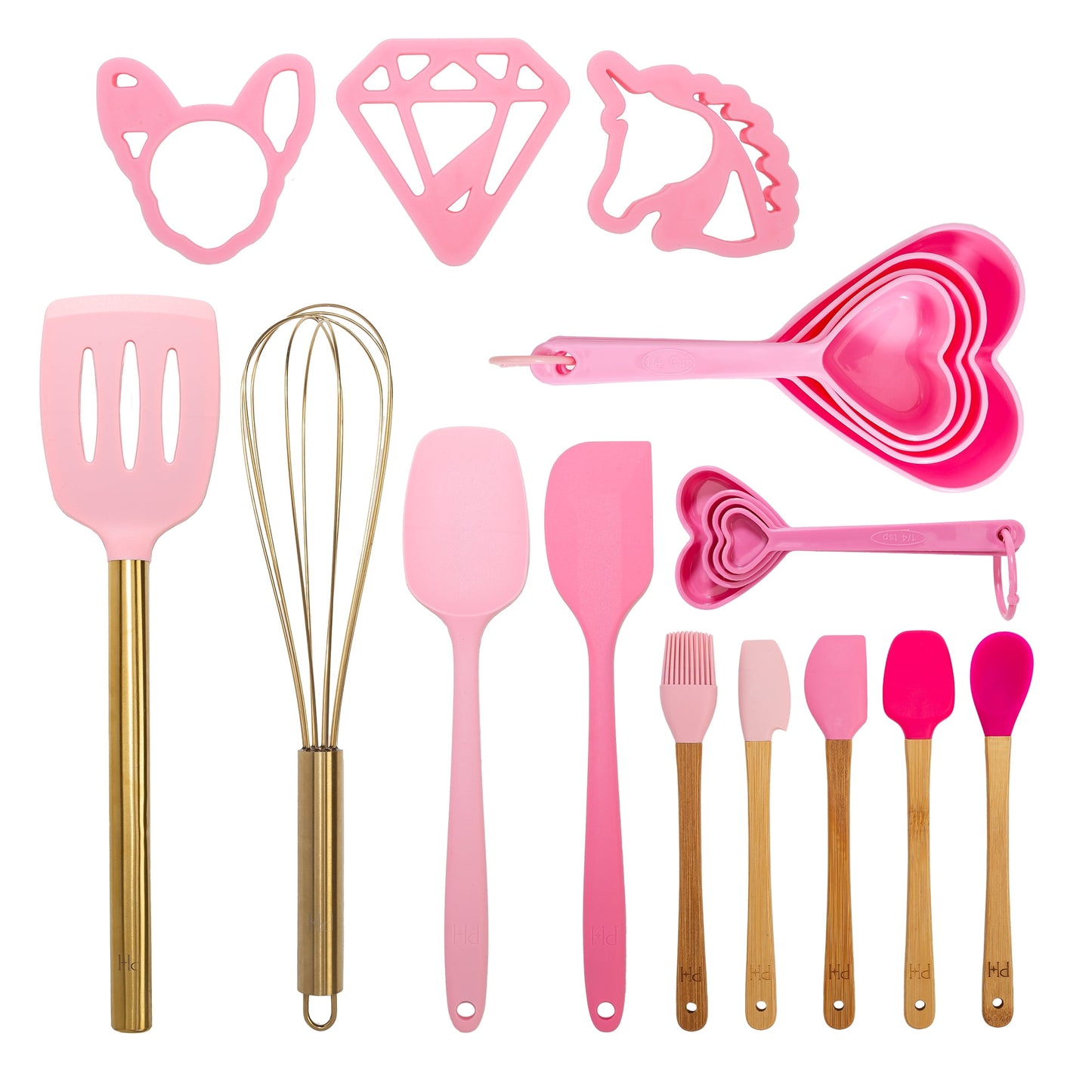 Paris Hilton 20 Piece Kitchen Gadget Set, Complete Baking Tool Set with Measuring Cups, Cookie Cutters, and Silicone Tools, Heat-Resistant up to 400°F - Dishwasher Safe, Pink