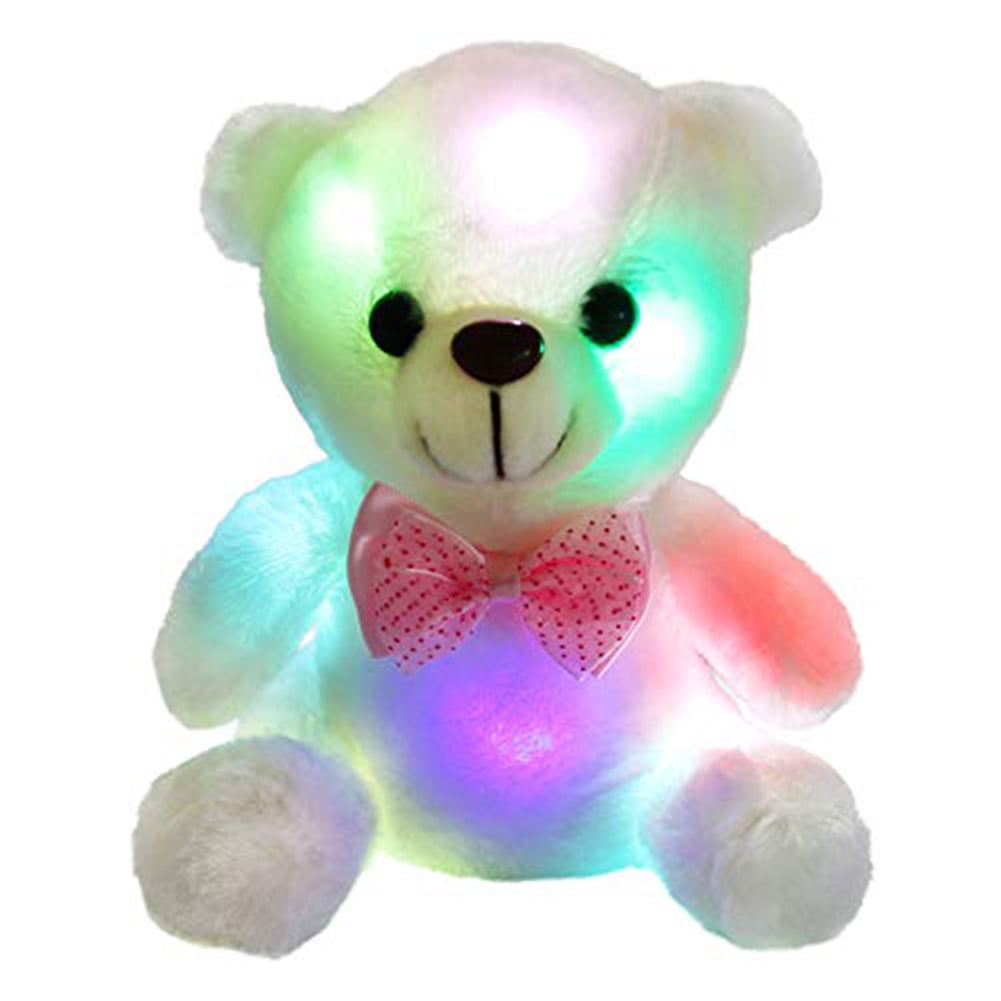 huntermoon Colorful LED Glowing Small Bear Stuffed Doll need 1 AA battery Pink Night Light Animals Plush Toys for girls 3-6 years gift  22cm